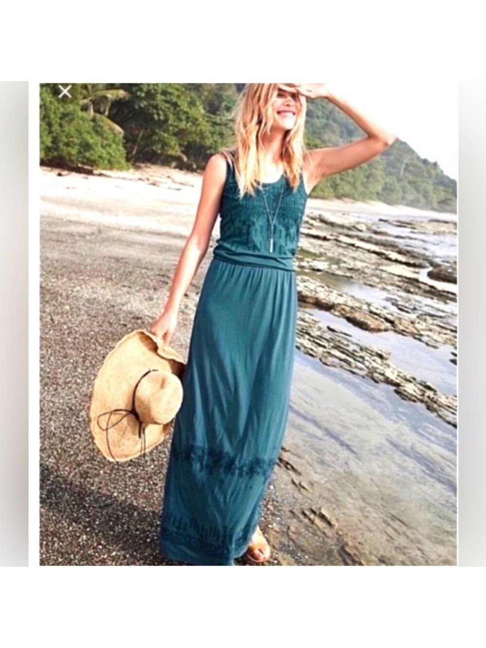 Garnet Hill Embroidered‎ Tank Maxi Dress